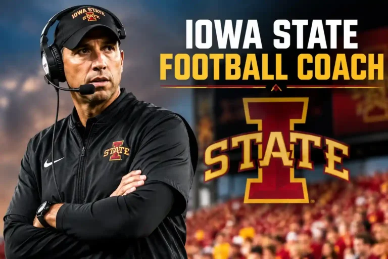 Iowa State football coach on the sidelines during a football game