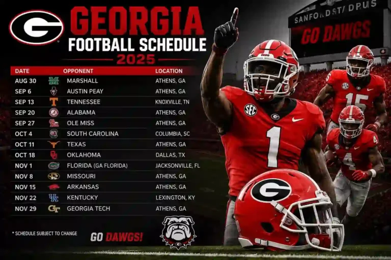 Georgia Football Schedule 2025 with game dates and opponents